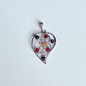 Sterling Silver and Tri-Color Amber Leaf Pendant